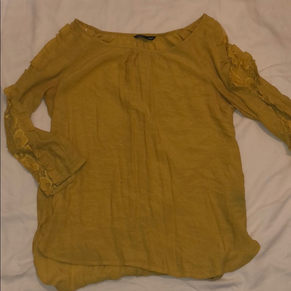 Urban Outfitters Yellow Blouse with lace sleeves